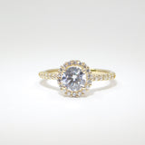 14K Yellow Gold Ladies Fancy Halo Solitaire CZ Ring Gold - Grace Fine Gold