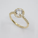 14K Yellow Gold Ladies Fancy Halo Solitaire CZ Ring Gold - Grace Fine Gold