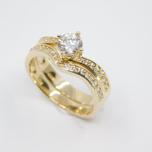 14K Yellow Gold Ladies Fancy Solitaire CZ Ring - Grace Fine Gold