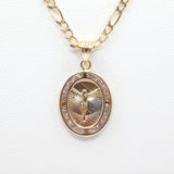 14K Tri-Color D.C with CZ Jesus Crucifix Charm Necklace - Grace Fine Gold