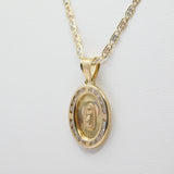 14K Tri-color D.C With CZ Virgin Mary Guadalupe Necklace - Grace Fine Gold