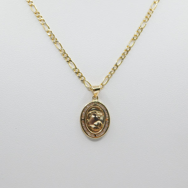 14K Tri-color D.C With CZ Baptism Necklace - Grace Fine Gold