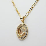 14K Tri-color D.C With CZ Baptism Necklace - Grace Fine Gold