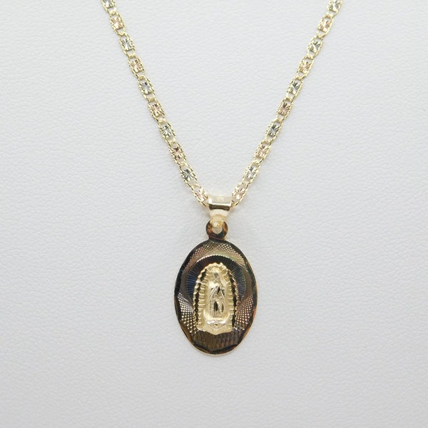 14K Tri-Color Diamond Cut Virgin Mary Guadalupe Necklace - Grace Fine Gold