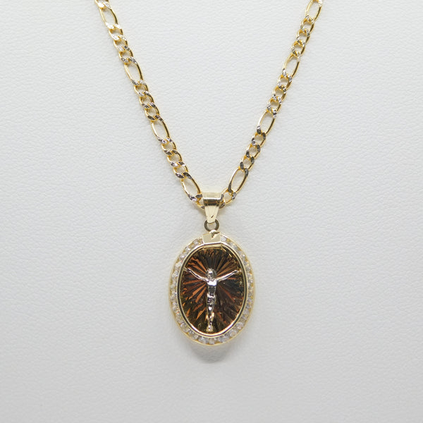 14K Tri-Color Diamond Cut With CZ Jesus Crucifix Necklace - Grace Fine Gold