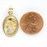 14K Tri-Color Gold Diamond-cut Communion Stamp Oval Charm - Grace Fine Gold