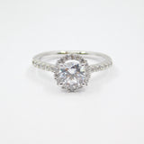 14K White Gold  Ladies Fancy Halo Solitaire CZ Ring - Grace Fine Gold