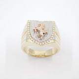 14K Yellow Gold  Men's Fancy Horse CZ Ring - Grace Fine Gold