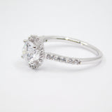 14K White Gold  Ladies Fancy Halo Solitaire CZ Ring - Grace Fine Gold