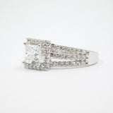14K White Gold Ladies Princess Cut Halo Solitaire CZ Ring - Grace Fine Gold