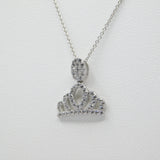 14K White Gold Fancy Crown CZ Necklace - Grace Fine Gold