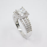 14K White Gold Ladies Princess Cut Halo Solitaire CZ Ring - Grace Fine Gold