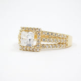 14K Yellow Gold  Ladies Princess Cut Halo Solitaire CZ Ring - Grace Fine Gold