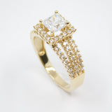 14K Yellow Gold  Ladies Princess Cut Halo Solitaire CZ Ring - Grace Fine Gold