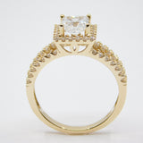 14K Yellow Gold  Ladies Princess Cut Halo Solitaire CZ Ring - Grace Fine Gold