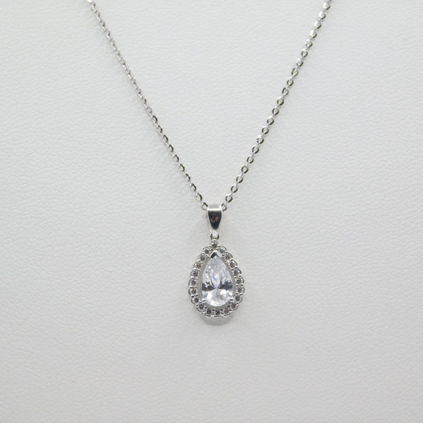 14K White Gold  Fancy Teardrop CZ Necklace - Grace Fine Gold
