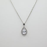 14K White Gold  Fancy Teardrop CZ Necklace - Grace Fine Gold