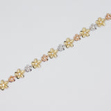 14K Tri-Color Gold Plumeria Flower C.Z Bracelet - Grace Fine Gold