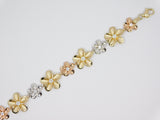 14K Tri-Color Gold Plumeria Flower C.Z Bracelet - Grace Fine Gold