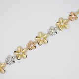 14K Tri-Color Gold Plumeria Flower C.Z Bracelet - Grace Fine Gold