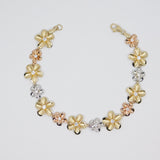 14K Tri-Color Gold Plumeria Flower C.Z Bracelet - Grace Fine Gold
