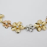 14K Tri-Color Gold Plumeria Flower C.Z Bracelet - Grace Fine Gold