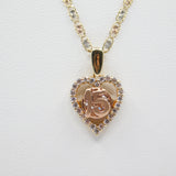 14K Tri-color Fancy 15 Anos Heart C.Z Necklace - Grace Fine Gold