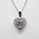 14K White Gold Fancy 15 Anos Heart C.Z Necklace - Grace Fine Gold