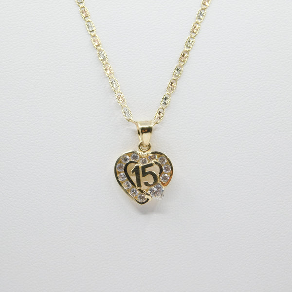 14K Gold 15 Anos Heart C.Z Necklace - Grace Fine Gold