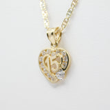 14K Gold 15 Anos Heart C.Z Necklace - Grace Fine Gold