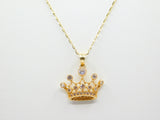 14K Yellow Gold Fancy Crown CZ Necklace - Grace Fine Gold