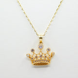 14K Yellow Gold Fancy Crown CZ Necklace - Grace Fine Gold