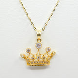 14K Yellow Gold Fancy Crown CZ Necklace - Grace Fine Gold