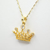 14K Yellow Gold Fancy Crown CZ Necklace - Grace Fine Gold