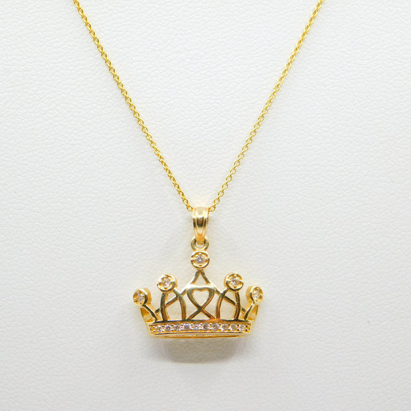 14K Yellow Fancy Heart Crown Necklace - Grace Fine Gold