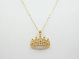 14K Yellow Gold Fancy Crown CZ Necklace - Grace Fine Gold