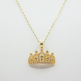 14K Yellow Gold Fancy Crown CZ Necklace - Grace Fine Gold