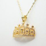 14K Yellow Gold Fancy Crown CZ Necklace - Grace Fine Gold