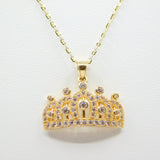 14K Yellow Gold Fancy Crown CZ Necklace - Grace Fine Gold